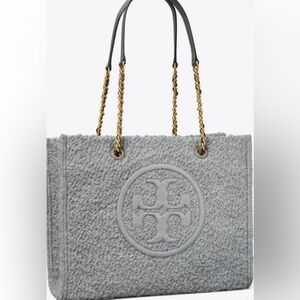 Tory Burch Ella Boucle Chain  gray Tote bag